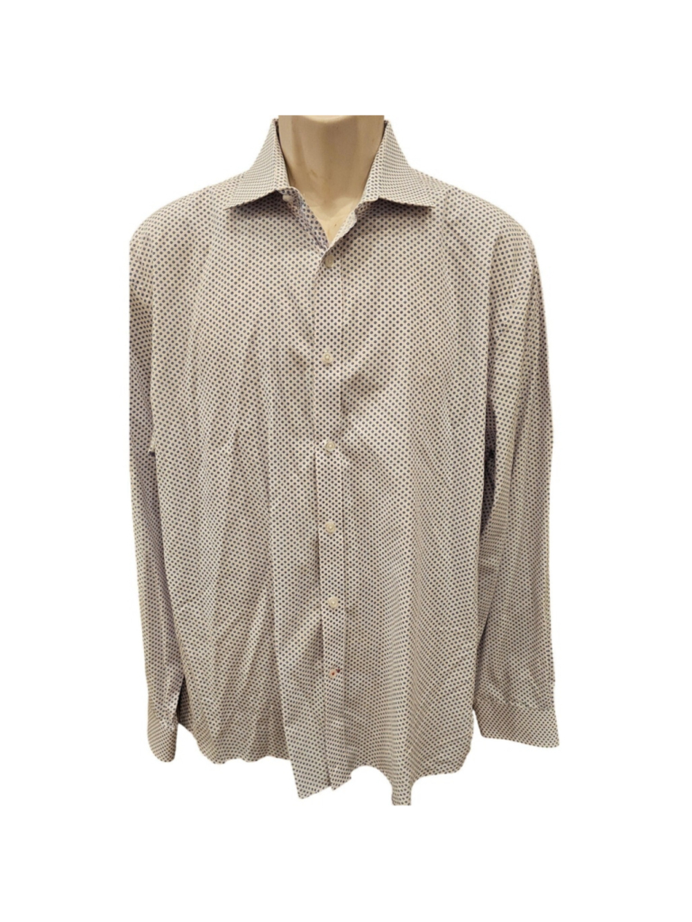 Pink blue geometric slim fit button up 17 34 / 35 XL long sleeve career casual